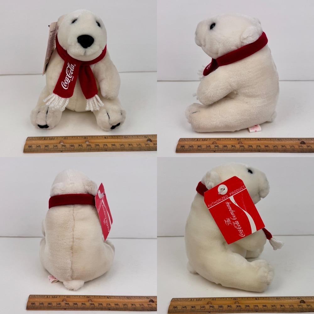 Vtg 1993 Dakin Coca Cola Coke Soda Mini Small Plush White Polar Bear w Red Scarf - Picture 3 of 9